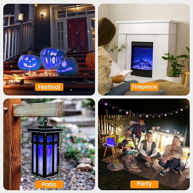 【Upgraded】 LED Flame Lights with Remote & Timer, 4-Mode Rechargeable Battery Operated Flameless Candles, Waterproof Pillar Flickering Lanterns for Room Patio Wedding Halloween Home Decor, Blue-VerdiqueGarden