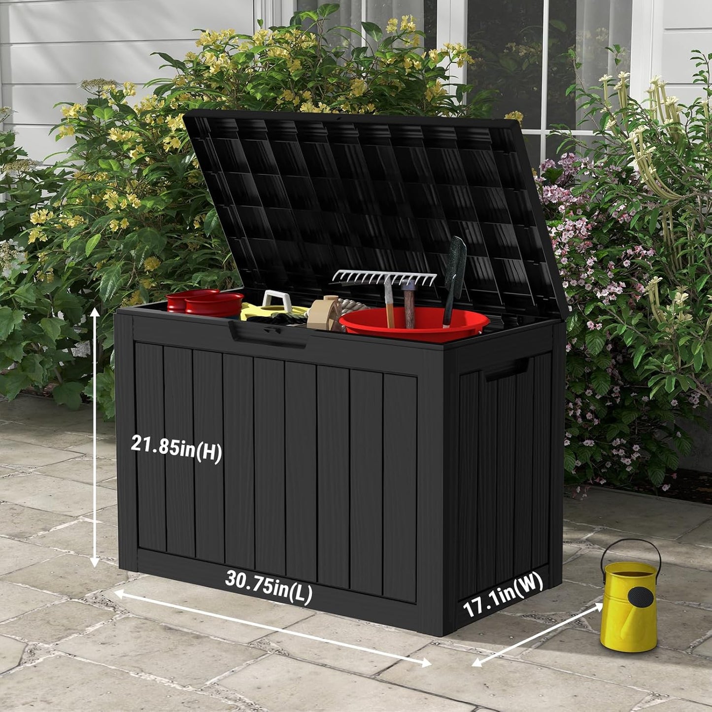 Mars Villa 45 Gallon Outdoor Storage Box, Resin Deck Box Waterproof, Storage Chest for Outside Patio Furniture Cushions, Pool Supplies, Garden Tools, UV Resistant and Weatherproof, Black-VerdiqueGarden