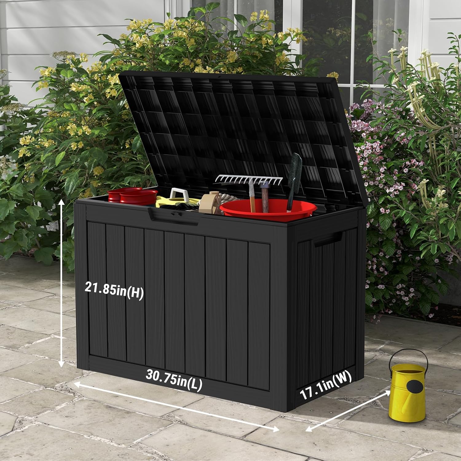 Mars Villa 45 Gallon Outdoor Storage Box, Resin Deck Box Waterproof, Storage Chest for Outside Patio Furniture Cushions, Pool Supplies, Garden Tools, UV Resistant and Weatherproof, Black-VerdiqueGarden