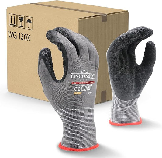 linconson 12 Pack Safety Performance Series Construction Mechanics Wrinkle Latex Work Gloves-VerdiqueGarden