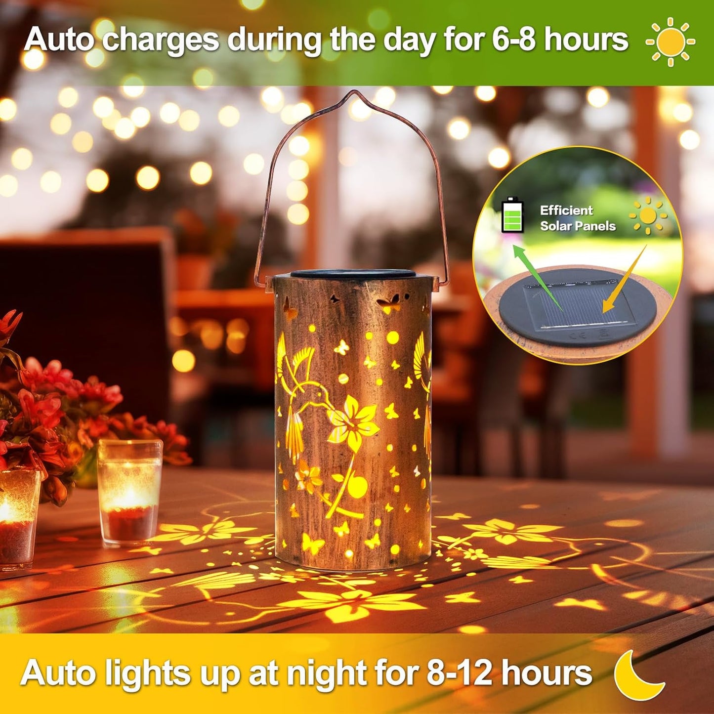 Solar Lanterns Outdoor Waterproof Hummingbirds Birthday Gifts for Women Mom Grandma Garden Decor Metal Hanging LED Decorative Light for Patio Yard Lawn Backyard Front Porch Gardening Gifts-VerdiqueGarden