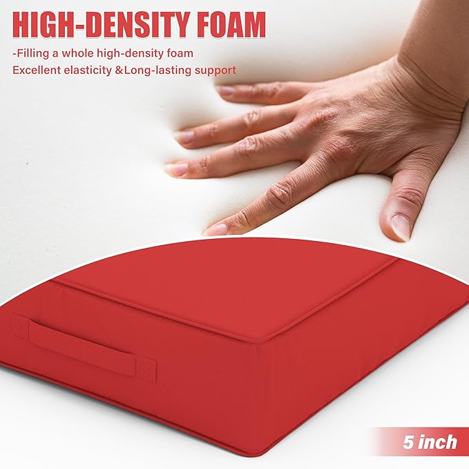 Patio Chair Cushions 24 X 24 X 5 Inch Waterproof Outdoor Seat Cushions for Patio Furniture, Outdoor Sofa Couch Pads with Ties & Handle, Set of 2, Red-VerdiqueGarden