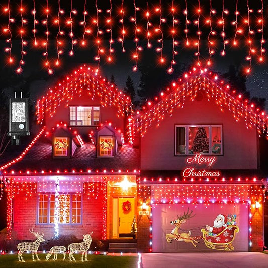 Christmas Icicle Lights Outdoor, 66Ft 640 LED Icicle Lights for Outside with 8 Modes Timers, Waterproof Plug in String Light for House Yard Eave Patio Wedding Party Holiday Decorations, Red-VerdiqueGarden