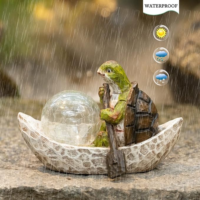 Garden Statue of Turtle,Garden Decor Turtle Figurine,Turtle Outdoor Statue,Solar Turtle Decor for Patio,Balcony,Yard,Lawn Ornament,Perfect Garden Gift-VerdiqueGarden