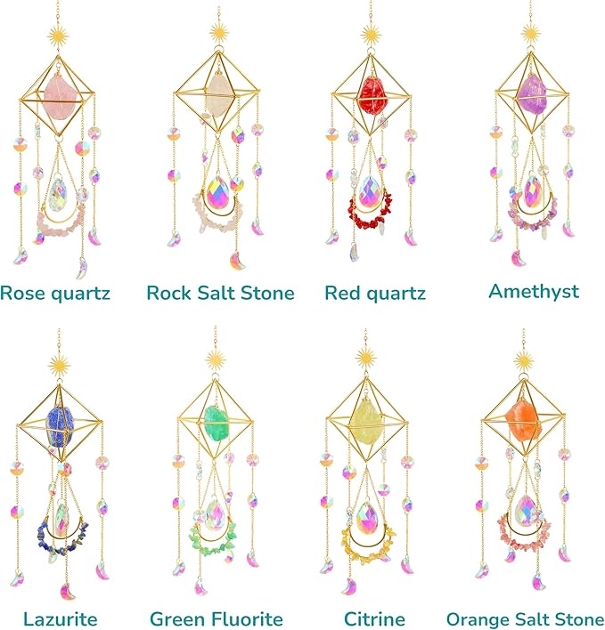 Crystal Suncatcher Lapis Lazuli, Blue Sun Catcher Hanging Decor, Blue Lazurite Crystal Window Hanging, Gemstone Prism, Boho Chic Decor, Raw Natural Stone (Lazurite)-VerdiqueGarden