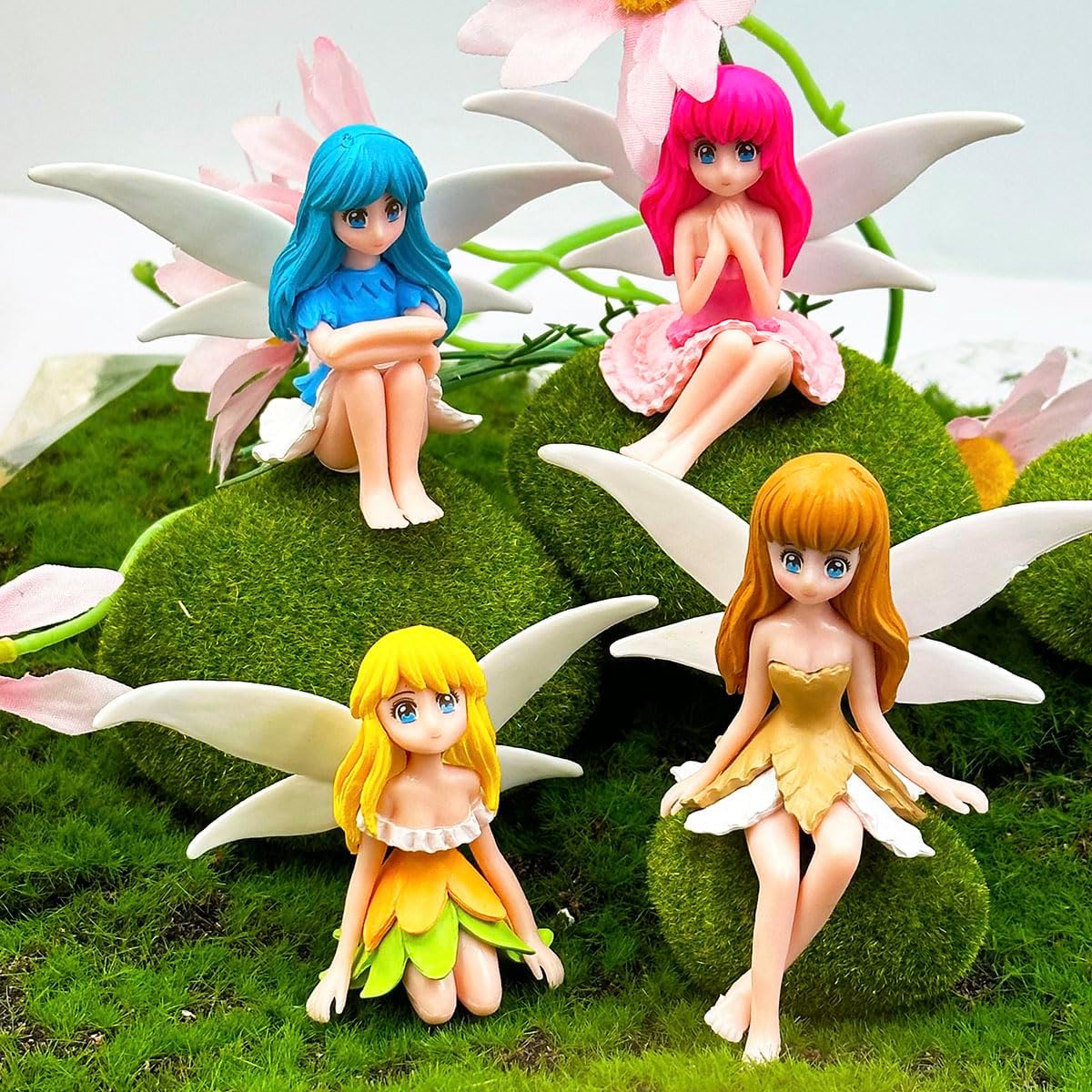 Suartus Miniature Fairy Figurines - 4Pcs Small Flower Fairies Ornaments Resin Mini Fairy Figurines Tiny Elf for DIY Fairy Garden Flower Pot Bonsai Micro Landscapes Craft Decoration Accessories-VerdiqueGarden