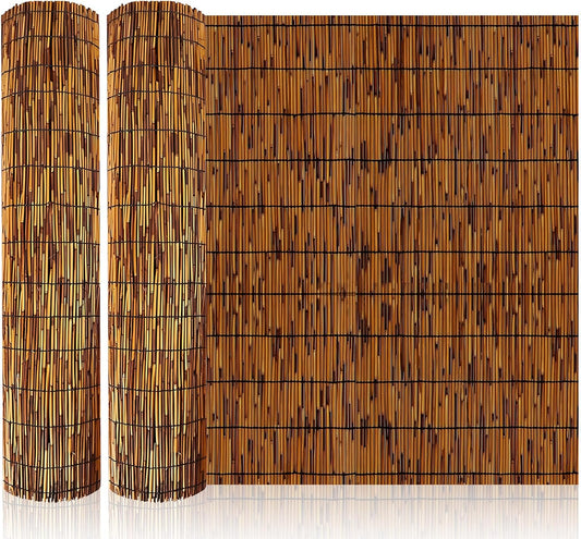 Natural Bamboo Reed Fence, 2 Pack 6FT x 16.4FT,Bamboo Fence Rolls 6 Feet High Outdoor for Garden, Decorative Fence for Outdoor Privacy Screening, Sun Blocking, Decorative Divider, Brown-VerdiqueGarden
