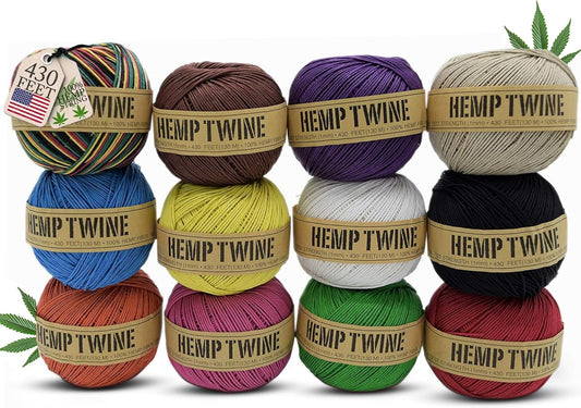 Hemp Twine for Gardening - Twine for Crafts - Organic Natural Hemp String for Jewelry Making - Strong Durable Cord for Decoration, Macrame + Cooking - 1MM, 100G/430 Ft. - 20 lb. Test Strength - 12 Pk-VerdiqueGarden