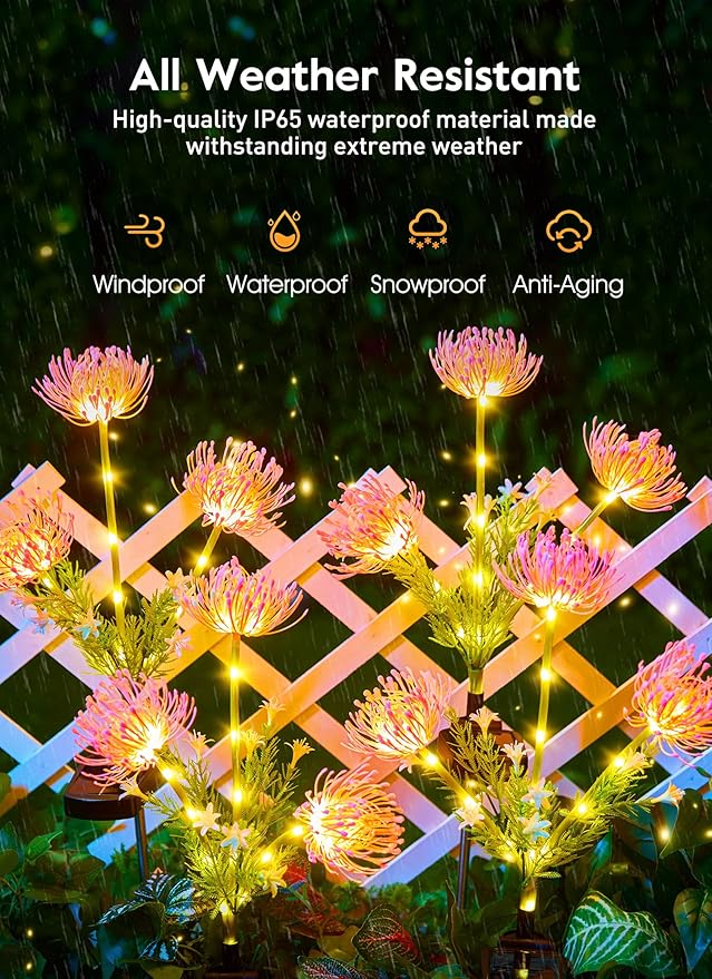Brightown Outdoor Solar Garden Lights - 4 Pack LED Flower Lights with Glowing Flowers & Stems, Realistic, Bigger Solar Panel, Waterproof for Yard Patio Home, Pink-VerdiqueGarden