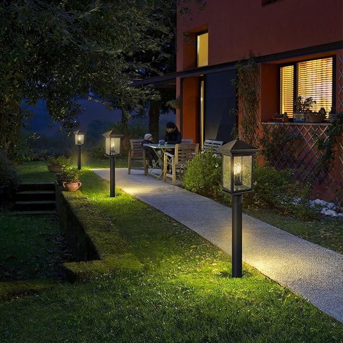 Outdoor Post Light, Waterproof Pole Lantern Lighting Fixture with Tempered Clear Seeded Glass, Matte Black Finish for Outdoors (Large Post Light)-VerdiqueGarden