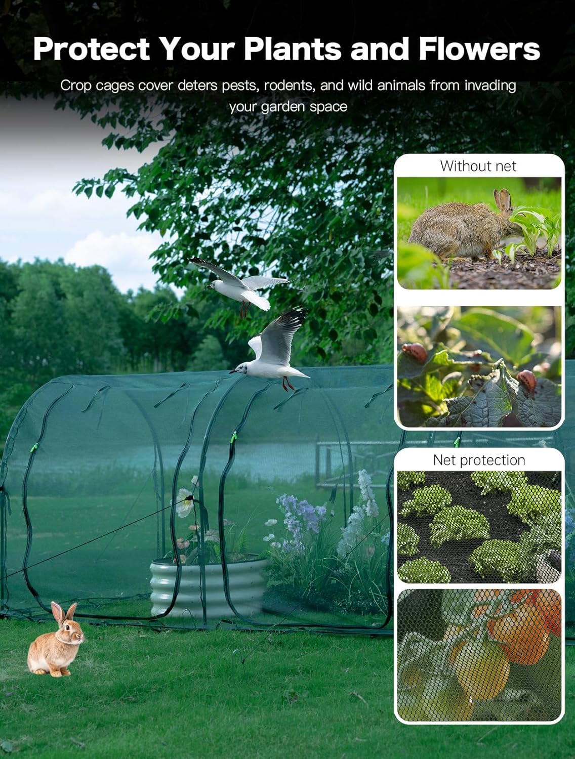 Poray Large 12.3X4FT Tunnel Plant Netting Cover,4.1FT Tall Crop Cage Tomato Netting for Vegetables&Fruits,Durable Gardening Net for Plant and Animals-VerdiqueGarden