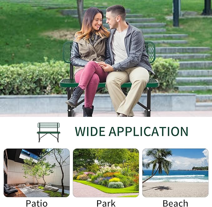 4/6/8 Feet Park Bench for Outside Heavy Duty Metal, Garden Benches Outdoor Bench with Backrest & Portable Frame, for Shopping Malls Stores Parks Patios Decks, Green-VerdiqueGarden