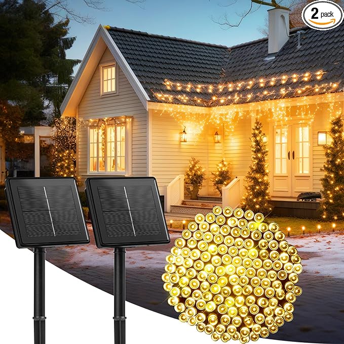 2-Pack 480LED 170FT Total Solar Outdoor Lights IP65 Waterproof Solar Powered Lights with 8 Lighting Modes for Party Garden Yard Home Holiday Tree Decoration Lighting, Warm White-VerdiqueGarden