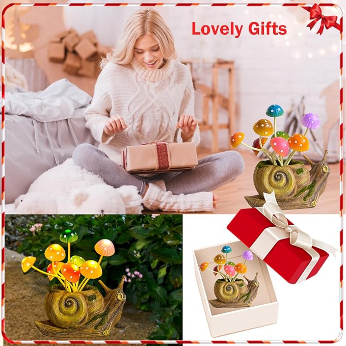 Solar Lights Outdoor Fairy Garden Accessories, Snail Statues Garden Decor for Outside, Gifts for Mother's Day Yard Decorations Patio Lawn Porch Balcony, Unique Housewarming Gifts for Women Mom Grandma-VerdiqueGarden