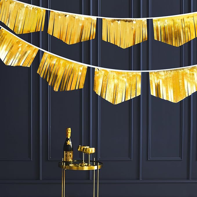 Gold Tassel Banner Double Sided Metallic Fabric Pennant Bunting Flag Garland for Graduation Birthday Anniversary Bachelorette Engagement Wedding Bridal Shower Baptism Hen Party Decorations Supplies-VerdiqueGarden