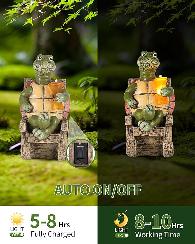 iStatue Solar-Powered Turtle Figurine Light with Glowing Cup - 5.5 in Lifelike LED Decorative Lamp for Outdoor Ambiance - Patio Table, Yard & Garden Decor (Turtle)-VerdiqueGarden