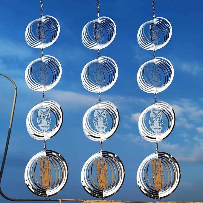 12 Discs Owl Bird Scare Discs Set-Highly Reflective Double-Sided Bird Reflectors,Extra Sparkly Owl Wind Spinner Outdoor Garden Decor, Bird Devices Deterrent to Scare Birds Away from Yard Patio Farm-VerdiqueGarden