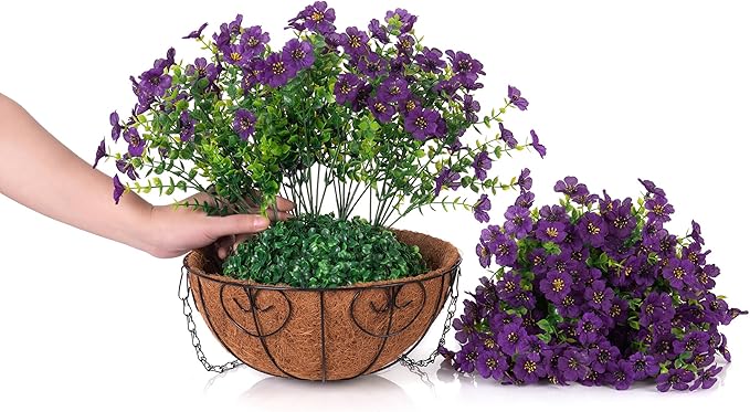 Artificial Fake Hanging Plants Flowers with Basket Outdoor Decor Faux Silk Dasiy Flower Arrangements in Pot Planter for Porch Home Indoor Patio Garden Yard Decoration-VerdiqueGarden