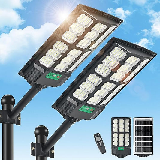 2025 New Solar Street Lights Outdoor Waterproof 6500K 20000LM 5730 LEDs Solar Parking Lot Lights Dusk to Dawn Flood Light Motion Sensor and Remote Control for Area Lighting Yard, 2 Pack-VerdiqueGarden