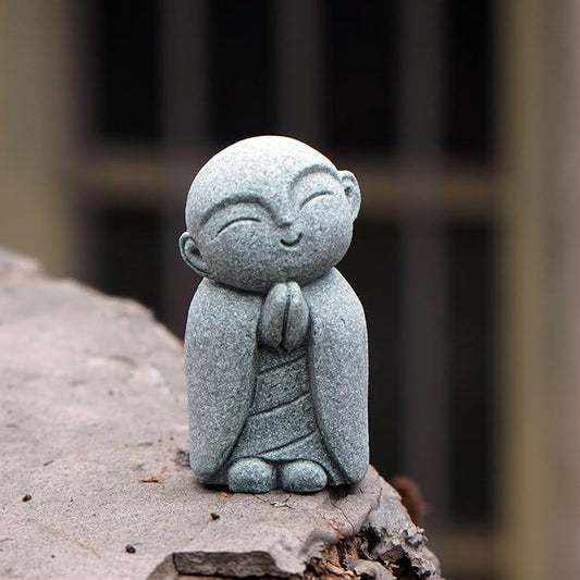 OwMell Japanese Jizo Monk Statue Praying, Buddha Jizo Statue Figurine Memorial Statue Aquarium Decoration for Garden Outdoor Ornament 2.6" - Tilting Head-VerdiqueGarden