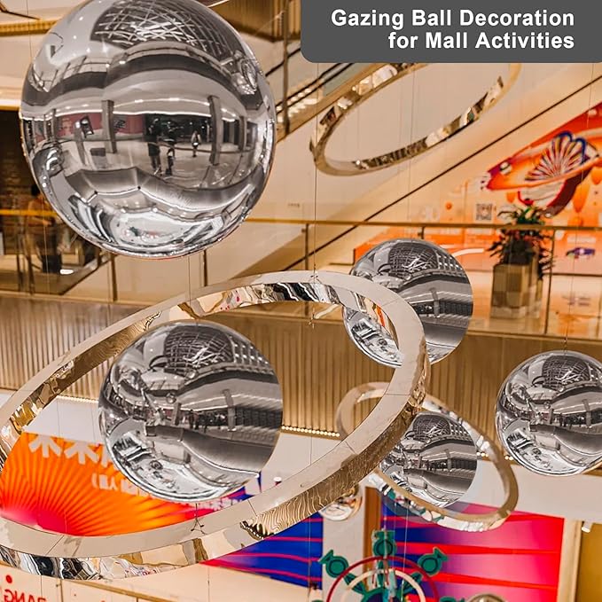 Nerien Gazing Ball, Stainless Steel Garden Mirror Globe, Polished Ornament Sphere, Hollow Floating Reflective Hemisphere, for Home Outdoor Pond Housewarming Swimming Pool Decoration, Silver, 8Pcs-VerdiqueGarden