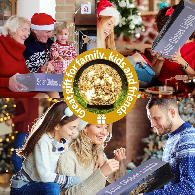 Solar Globe Lights Outdoor Waterproof-Solar Balls for Garden-Cracked Glass Ball Solar Lights Outdoor-Solar Orbs for Outside-Outdoor Decorations for Patio and Yard Lawn Backyard Decor-VerdiqueGarden