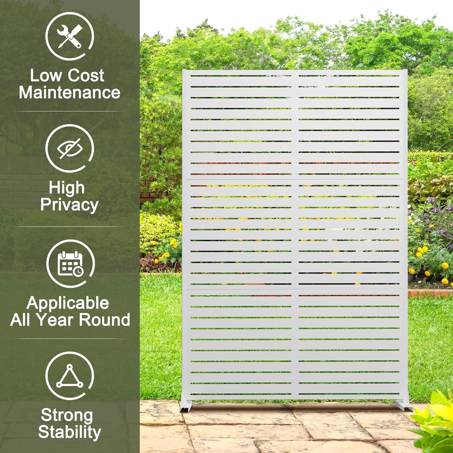 Metal Privacy Screen Outdoor 72" H×47" W,Freestanding Decorative Privacy Screen for Balcony Yard&Garden,Privacy Fence-White&Louvered-VerdiqueGarden