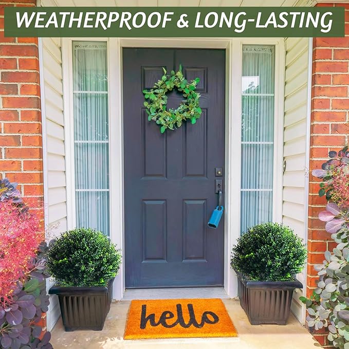 Yunlly 6 Pcs 18 Inch Artificial Boxwood Ball Topiary Tree Fake Outdoor Plants Bush, UV Resistance Faux Shrubs with Spike Realistic Greenery Potted for Indoor Garden Yard Porch Patio Decor (Dark Green)-VerdiqueGarden