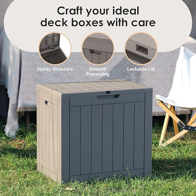 DRATO Deck Boxes, 31 Gallon Outdoor Storage Box for Patio Cushion, Sports Equipment, Garden Tools, Waterproof and UV Resistant, Lockable (Grey)-VerdiqueGarden