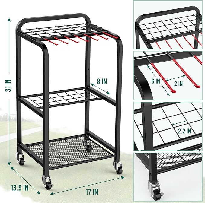 Trieez Garden Tool Organizer for Garage, Yard Tool Organizer with Wheels for Garage Organization and Storage - Sturdy Yard Tool Holder Tool Rack, for Shed, Outdoor, Tool Stand-VerdiqueGarden