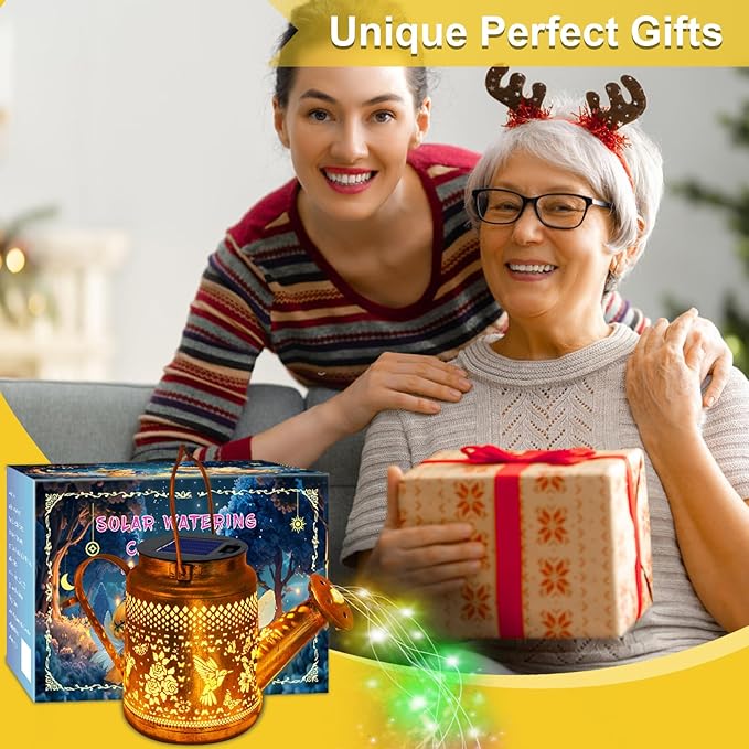 2 Pack Solar Lanterns Outdoor Waterproof,Hummingbird Watering Can Garden Decor,Hanging Solar Path Lights Yard Art,Outside Patio Decorations Gardening Birthday Gifts for Mom Grandma Women (with Hook)-VerdiqueGarden