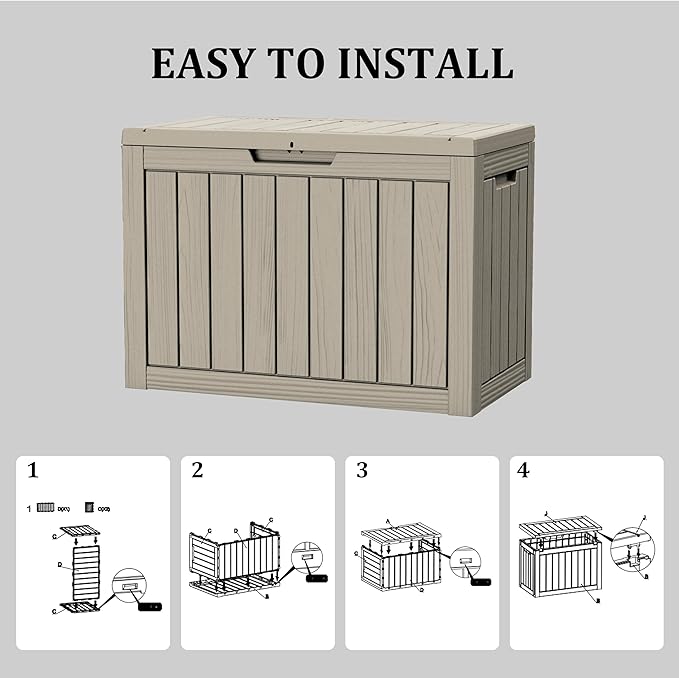 45 Gallon Patio Storage Box - Waterproof Deck Box for Outdoor Toys, Space-Saving Resin Chest with Lock for Cushions & Pool Gear, UV-Resistant, Ash Grey-VerdiqueGarden