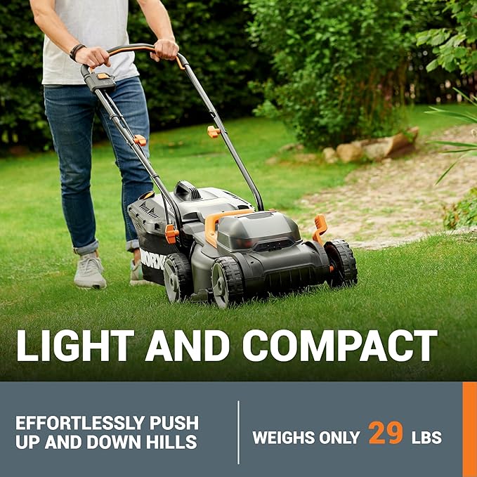 WORX 40V 14" Cordless Lawn Mower for Small Yards, 2-in-1 Electric Mower Cuts Quietly, Compact & Lightweight Push Lawn Mower with 6-Position Height Adjustment WG779 – 2 Batteries & Charger Included-VerdiqueGarden
