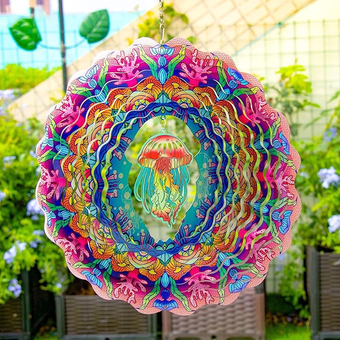 Jellyfish Wind Spinners Hanging Metal Wind Spinner for Outdoor & Indoor Decorations, Outdoor Decoration Wind Sculptures Art Decoration The for Family and friends12 inch-VerdiqueGarden