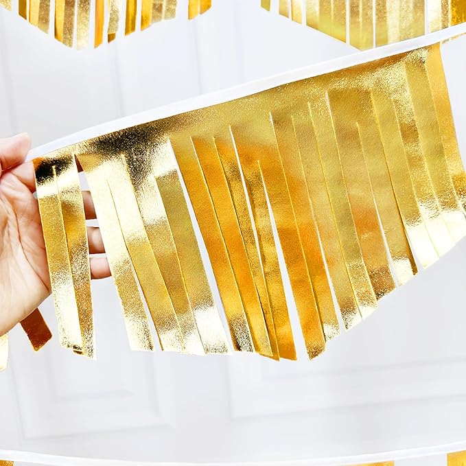Gold Tassel Banner Double Sided Metallic Fabric Pennant Bunting Flag Garland for Graduation Birthday Anniversary Bachelorette Engagement Wedding Bridal Shower Baptism Hen Party Decorations Supplies-VerdiqueGarden