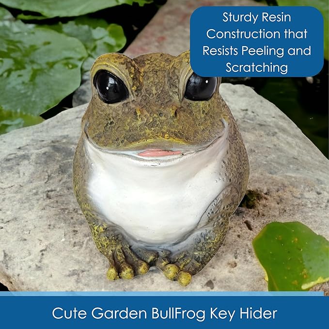 Stocky Frog Decorative Garden Statue and Key Hider - Hides a Secret Extra Hidden Key Outside in Garden, Yard or Porch-VerdiqueGarden