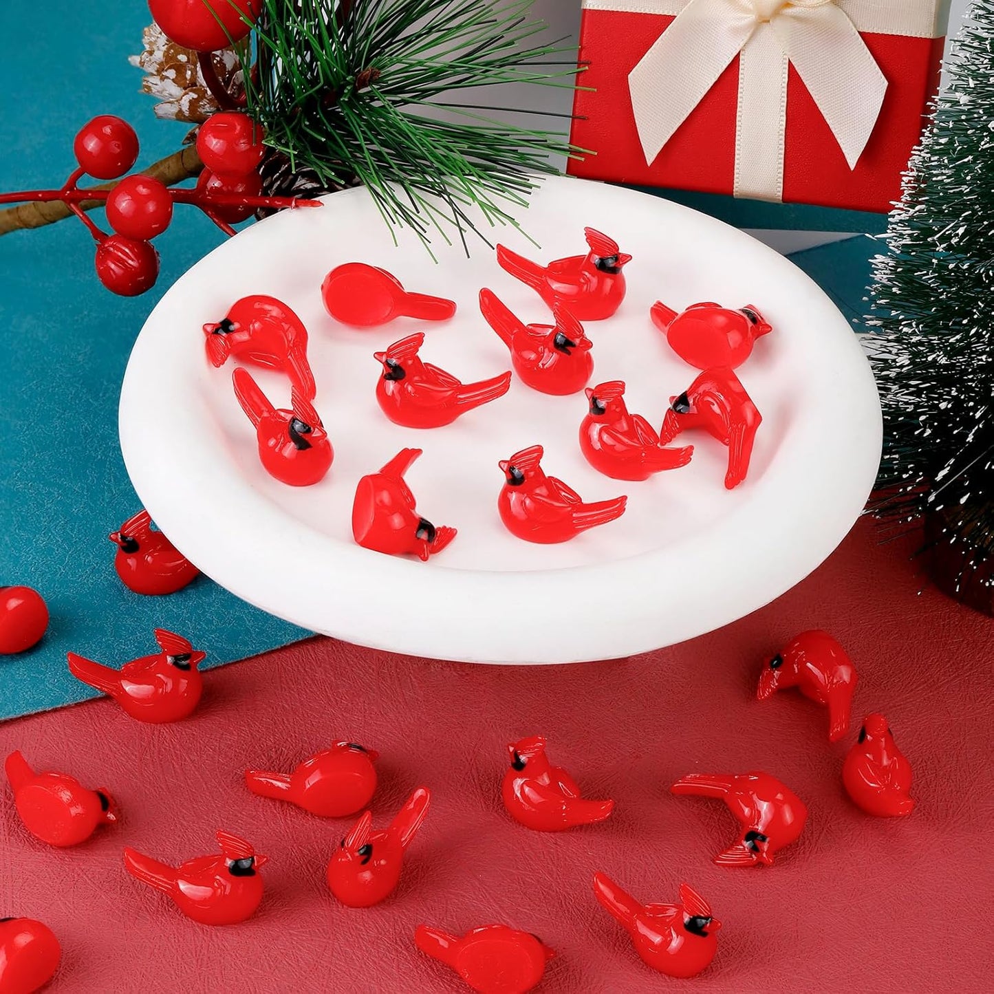 100 Pcs Mini Resin Red Cardinal Bird Figurines – Tiny Cardinal Ornaments for Christmas, Cake Toppers, Garden Crafts, Dollhouse, Fairy Micro Landscape, Party and Home Decorations-VerdiqueGarden