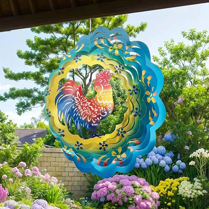 Rooster Wind Spinners Metal Chicken Gifts for Mom Women Grandma,12inch Hanging Wind Spinner for Outdoor&Indoor Decor Wind Chime Christmas Ornament Gifts for Yard Garden Decoration-VerdiqueGarden