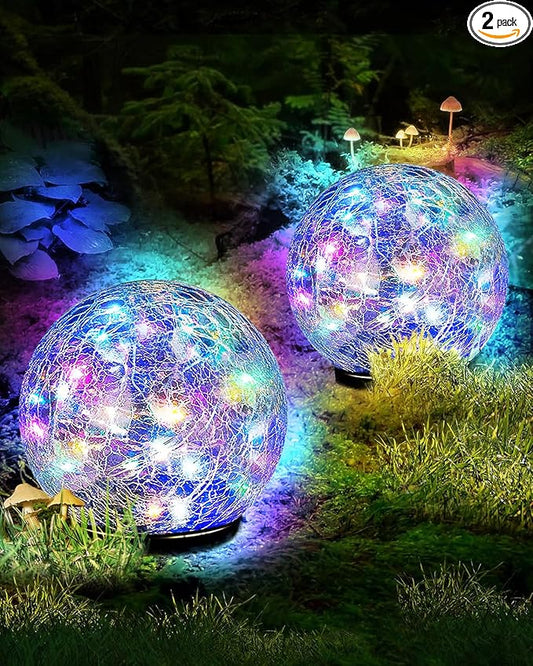 Garden Solar Ball Lights Outdoor Waterproof, 30 LED Cracked Glass Globe Solar Power Ground Lights for Path Yard Patio Lawn, Christmas Decoration Landscape Colorful (2 Pack 3.9'')-VerdiqueGarden