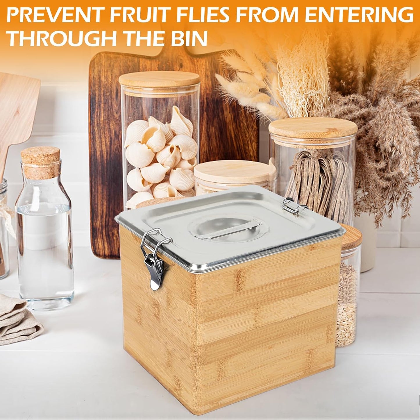 AQQHSAIN Compost Bin with Lid 0.8 Gal Countertop Compost Kitchen Scrap Indoor Large Compost Bucket Kitchen Odorless Smell Proof Composter with Stainless Steel Insert (Brown, 3L)-VerdiqueGarden