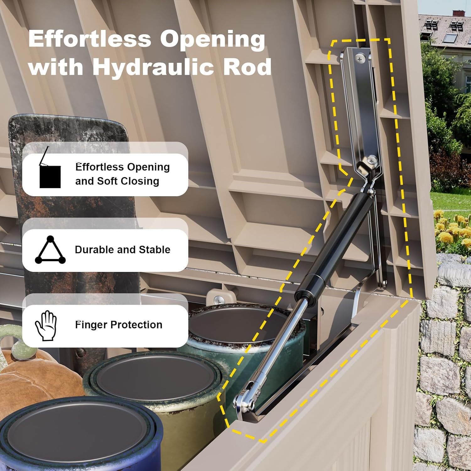 DRATO 150 Gallon Outdoor Storage Box, Large Waterproof Deck Box, Lockable Resin Storage Container with Reinforced Support for Patio Cushions, Garden Tools, UV-Resistant Outdoor Chest（Black）-VerdiqueGarden