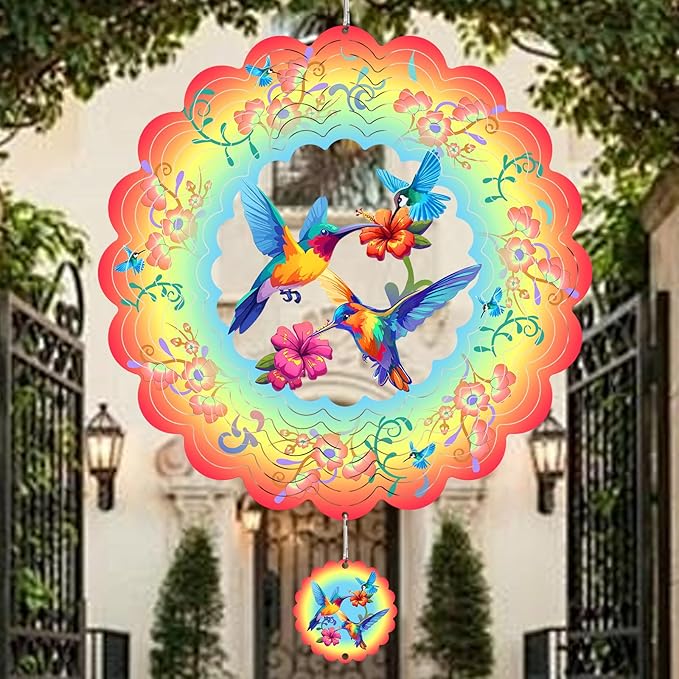 Hummingbirds Metal Wind Spinners Hummingbird Gifts for Mom Women Grandma,12inch Hanging Wind Spinner for Outdoor&Indoor Decor Wind Kinetic Ornament for Yard Garden Decoration-VerdiqueGarden