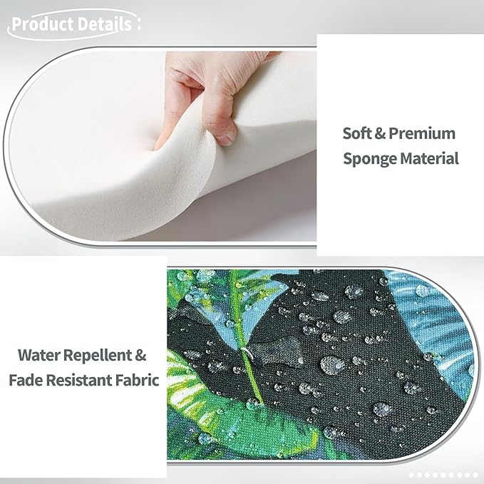 Indoor/Outdoor Chair Cushions 16x17 Inch, Patio Chair Cushions with Ties, All Weather Seat Cushions for Patio Furniture Home Garden Chair Use, Set of 4, Hanalei Lagoon-VerdiqueGarden