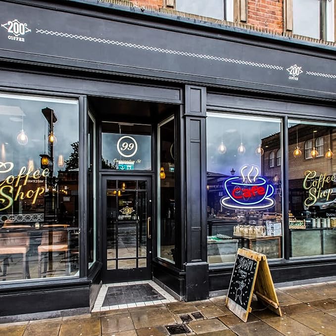 Cafe Neon Sign for Coffee Bar Pub Decor,Blue Wall Art Decoration For Restaurant Living room,Led Light of Cafe,USB Power Supply With Metal Chain.-VerdiqueGarden