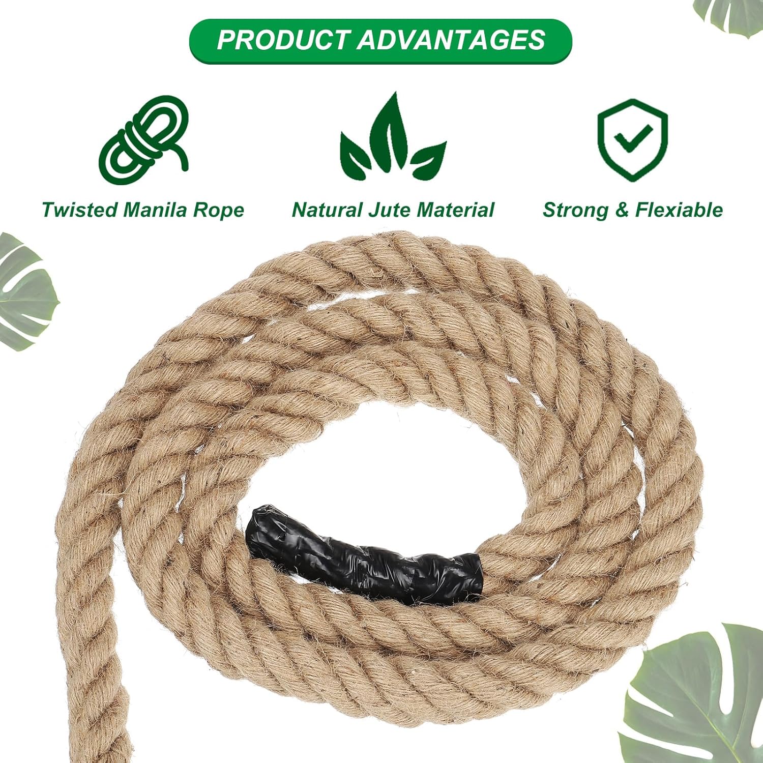 PATIKIL 1-1/2" x 50 Ft Twisted Manila Rope Jute Rope Natural Thick Jute Rope Twine Burlap Rope for Docks Railings Bundling Craft Tug of War Decorating-VerdiqueGarden