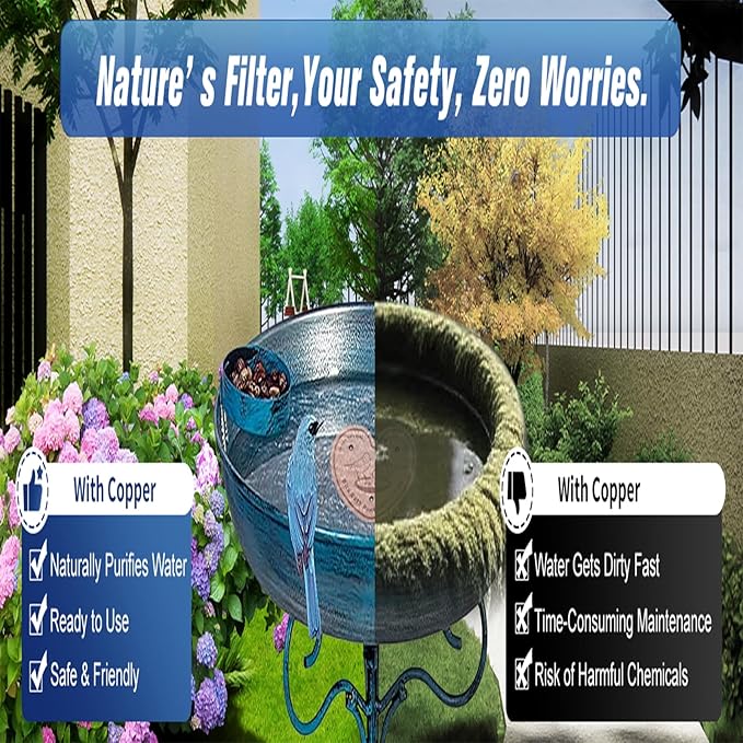 4-Pack 99.99% Pure Copper Bird Bath Purification Disk,Copper Disc with Stable Triple-Point Support,Fits All Outdoor Bird Baths(Heart-Shaped)-VerdiqueGarden