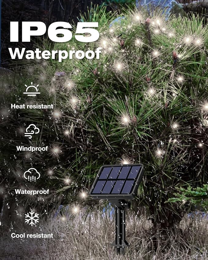 1 Pack Solar Fairy Lights for Outside Waterproof, 49FT/15M 150LED Solar String Lights Outdoor 8 Modes Solar Twinkle Lights for Garden Yard Christmas Tree Wedding Party Decor, Cool White-VerdiqueGarden
