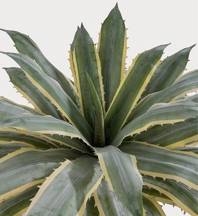 SUNPRAIRIE 32 Inch Tall Large Faux Agave Plant with Two-Tone Sawtooth Edged Leaves; Planted in Black Pot with Real Stone Pebbles. Large Artificial Plants Indoor and Outdoor.-VerdiqueGarden