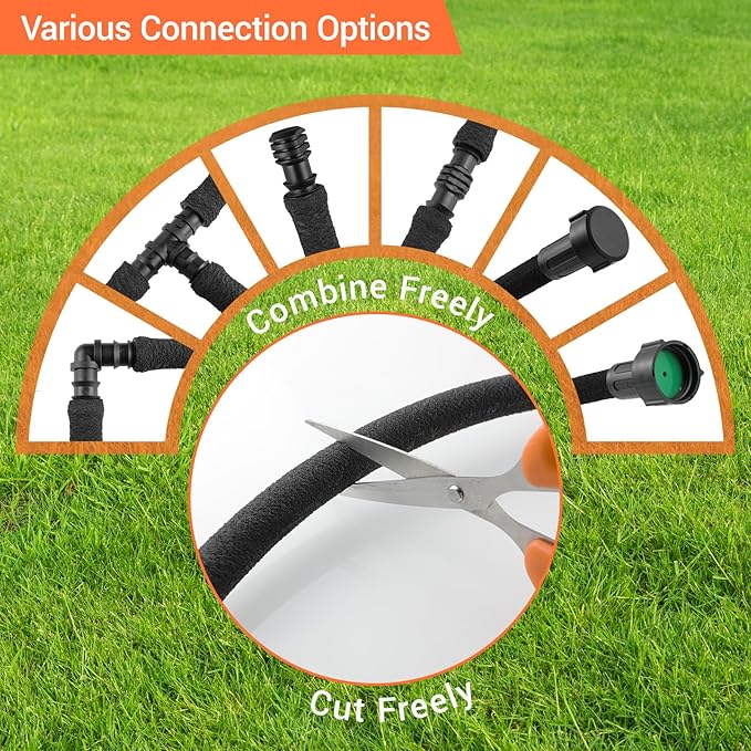 MAMIZO Soaker Hose Kit 100 ft 1/2", Solid Brass Connectors Rubber Longer Lasting, Heavy Duty Drip Hose to Save 70% Water, Soaker Hose for Garden, Lawn and Yard-VerdiqueGarden