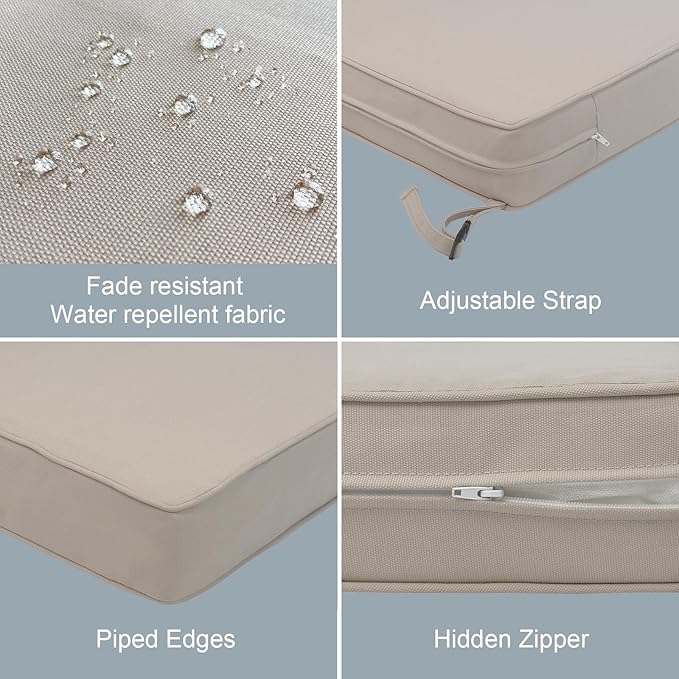 LVTXIII Patio Chair Cushions 19"x19"x3", Water-Repellent Outdoor Seat Cushions for Patio Furniture, Square Chair Pads with Ties for Home Garden Decoration, Set of 2, Beige-VerdiqueGarden